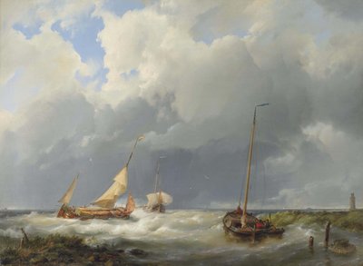 Kustscen med fiskefartyg av Hermanus Koekkoek