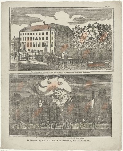 Fängelset i Amsterdam och ett brinnande kanalhus av Hermanus Numan