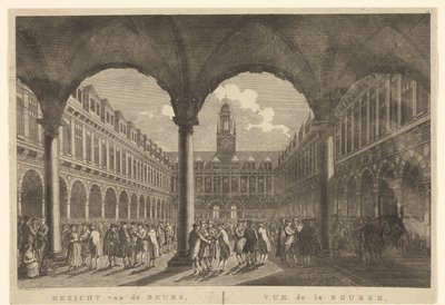 Utsikt över innergården till Beurs van Hendrick de Keyser Utsikt över börsen, i Amsterdam / Vue de la Bourse, à Amsterdam (titel på objekt) av Hermanus Petrus Schouten (possibly)