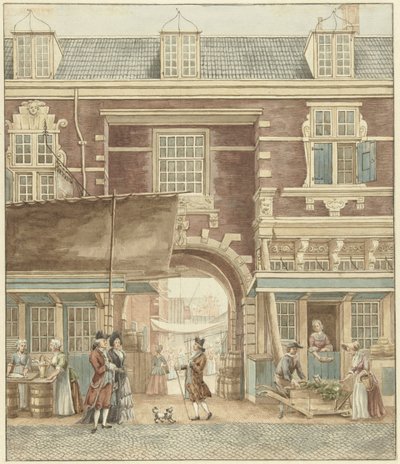 Kleine Vispoort på Vijgendam med utsikt över Vismarkt av Hermanus Petrus Schouten