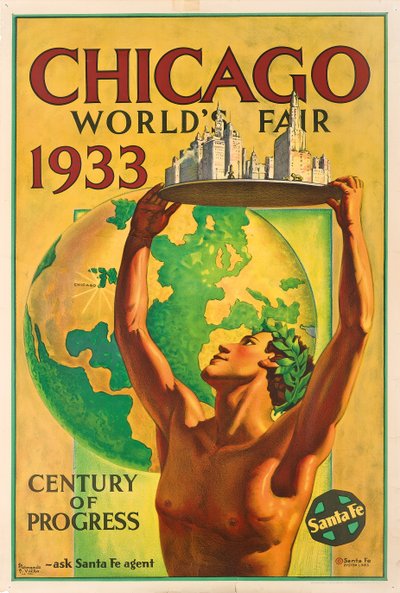 Affisch som annonserar 1933 års världsutställning i Chicago av Hernando Villa