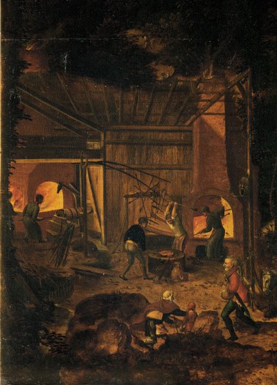 Koppargruva, detalj (olja på trä) av Herri met de (c.1510-p.1550) Bles