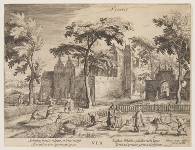 Nyenroy - Vår, från Årstiderna, utsikt över slott i närheten av Amsterdam av Hessel Gerritsz