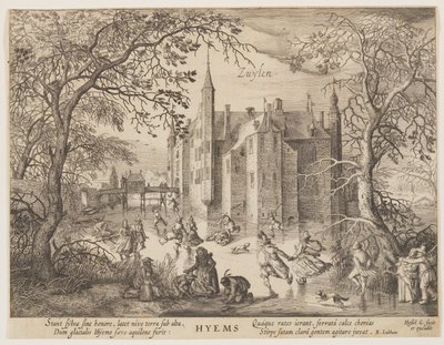 Zuylen - Vinter, från The Seasons, Vy över slott i närheten av Amsterdam av Hessel Gerritsz