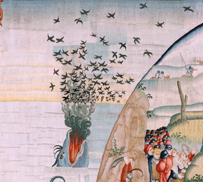 flamländsk gobeläng. Serie fyra gobelänger efter Hieronymus Bosch. Människolivets vedermödor (Tribulaciones de la vida humana). Tredje gobelängen i serien. Modell Inspirerad av Hieronymus Boschs verk. Tillverkning Okänd verkstad, Bryssel. Före 1560 av Hieronymus (after) Bosch