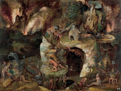 ""Underjordens landskap"" (Infernolandskap) Målning från Jerome Boschs skola omkring 1561 Dim 49x64 cm Museo del Prado, Madrid av Hieronymus (school of) Bosch