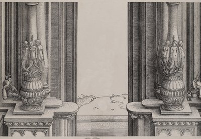Den mellersta delen av ingången till centralportalen, kolumnerna dekorerade av sirener ..., 1515. av Hieronymus Andreae