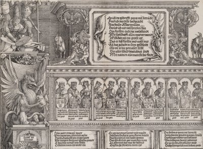 Den övre delen av den högra portalen, med inskriften på ett hjorthud, en fris med ..., 1515. av Hieronymus Andreae