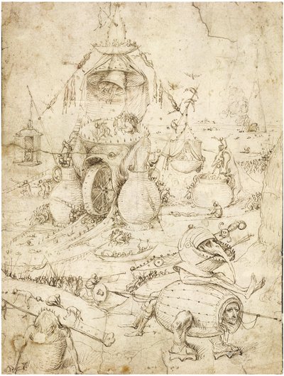 Infernal Landscape par Bosch, Hieronymus (ca 1450-1516). Penna, brunt indiskt bläck på papper, ca. 1500, Privat samling av Hieronymus Bosch