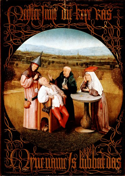 The Extraction of the Stone of Madness (Cutting the Stone or The Cure of Folly) - Målning av Hieronymus Bosch