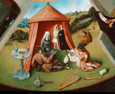 Lusten. Detalj från tabellen över de sju kardinalsynderna (olja på trä av Hieronymus Bosch