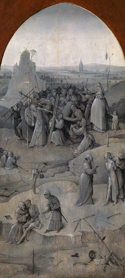 Sankt Antonius frestelse. Triptyk, omvänd: Kristus som bär korset, 1500-1501. av Hieronymus Bosch