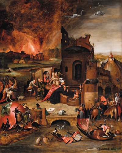 Den helige Antonius den stores frestelse (olja på trä) av Hieronymus Bosch
