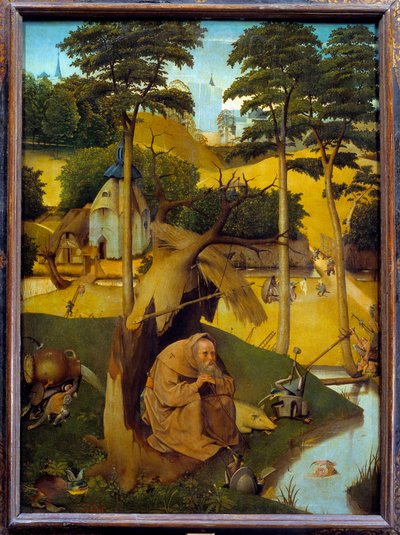 Frestelsen av Sankt Antonius Eremiten Sankt Antonius den store (251-356) (eller Sankt Antonius eremit eller Sankt Antonius abbe) utsätts för djävulens frestelser i öknen. Målning av Hieronymus Van Aeken (Aken) dit Jerome Bosch (1450- av Hieronymus Bosch