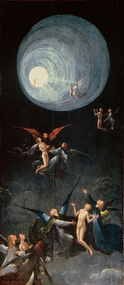 les ames bienheureuses. Le Paradis - Uppstigning till himlen. Ur: Four Visions of the Hereafter par Bosch, Hieronymus (ca 1450-1516). Olja på trä, storlek: 88,8x39,9, ca 1490-1510, Palazzo Grimani, Venedig av Hieronymus Bosch
