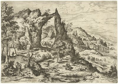 Juda och Tamar Landskap med bibliska och mytologiska scener (serietitel) av Hieronymus Cock