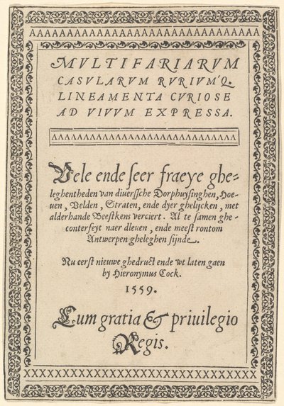 Titelsida för "Multifaria Casularum" av Hieronymus Cock