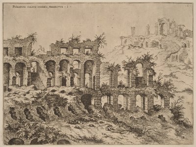 Utsikt över Colosseum med Palatinen i bakgrunden av Hieronymus Cock