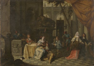 Elegant företag på en terrass, 1669 av Hieronymus Janssens