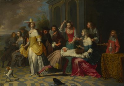 Mina damer och herrar spelar La Main Chaude, ca. 1655-1665 av Hieronymus, Janssens