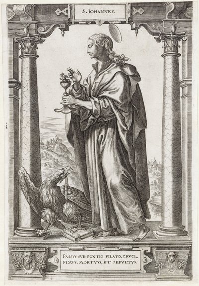 Sankt Johannes evangelisten S. Iohannes (titel på objekt) Kristus och de tolv apostlarna och St. Paulus (serietitel) av Hieronymus Wierix