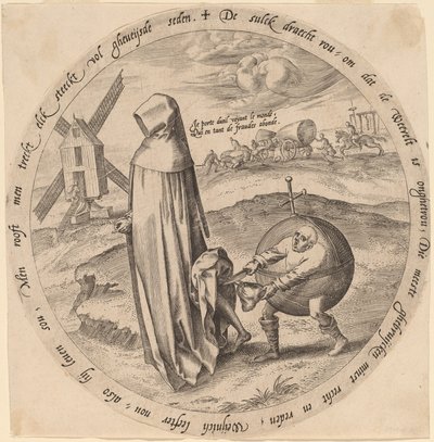Misantropen rånad av världen av Hieronymus Wierix after Pieter Bruegel the Elder