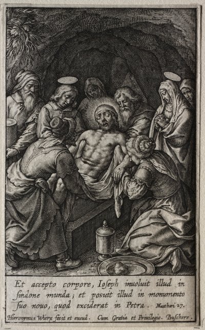 Passionen: Gravläggningen. av Hieronymus or Jerome Wierix