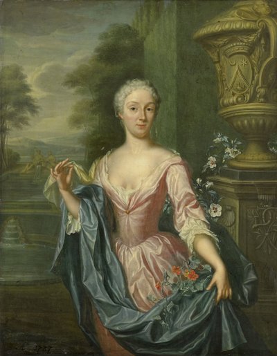 Porträtt av Claudine van Royen (född 1712), hustru till Pieter Teding van Berkhout av Hieronymus van der Mij