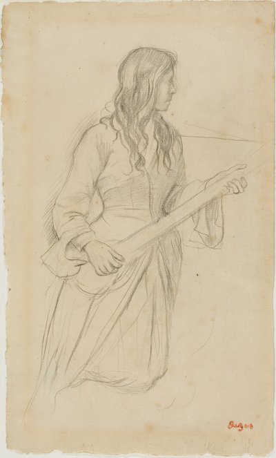 Ung kvinna som spelar mandolin, studie till porträtt av Mlle Fiocre i baletten "La Source" av Hilaire Germain Edgar Degas