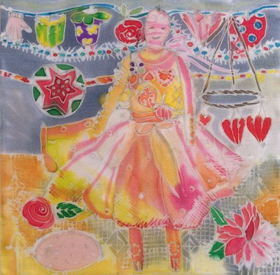 Fe med hjärtan och blommor, 2006 (färgämnen på siden) av Hilary Simon