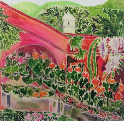 I vår trädgård, Antigua (färgat bläck på siden) av Hilary Simon