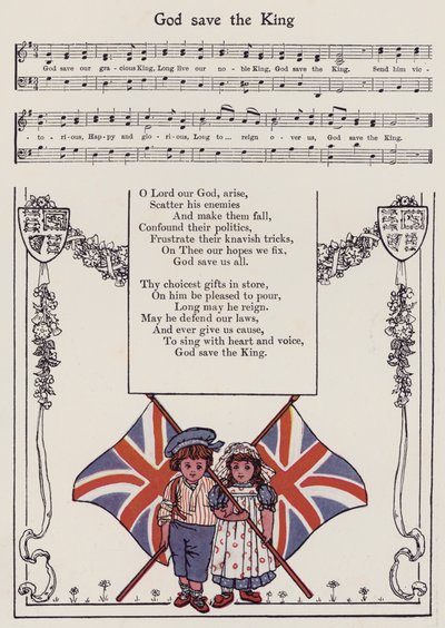 God Save The King (färg litho) av Hilda Broughton