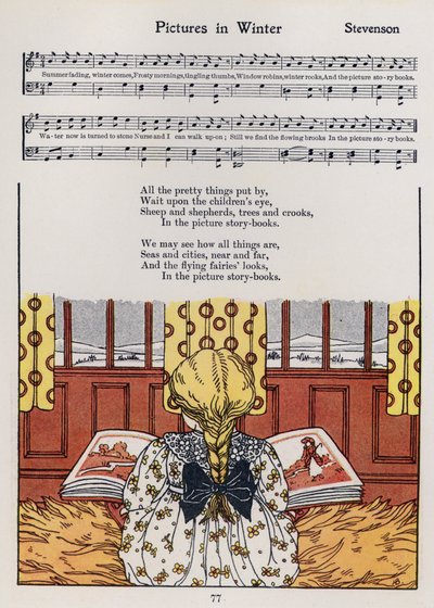 Bilder på vintern (färg litho) av Hilda Broughton