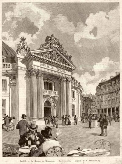 Börsen i Paris 1889. Teckning av M. Berteault av Hippolyte Berteaux