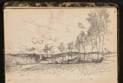 Landskap med träd och en bondgård (sida ur en skissbok) av Hippolyte Boulenger