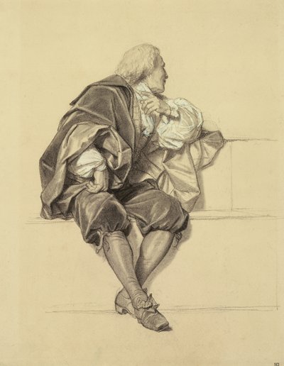 Studie för porträttet av Pierre Puget (1620-94) i hemicycle vid Ecole des Beaux Arts (penna och kol på papper) av Hippolyte Delaroche