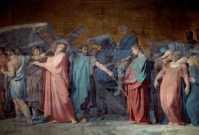 Kristus bär sitt kors Detalj av en fresk av Hyppolithe Flandrin (1800-1864) 1800-talskyrkan Saint Germain des Pres, Paris av Hippolyte Flandrin