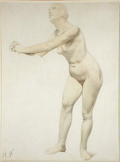 Naken (penna och akvarell på papper) av Hippolyte Flandrin