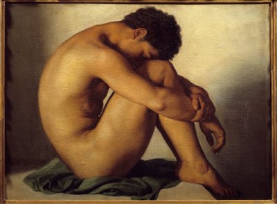 Studie av ung man naken målning av Hypolithe Flandrin (1809-1864) av Hippolyte Flandrin