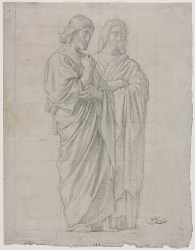 Två stående figurer (studie för den vänstra delen av Apostlarnas mission) av Hippolyte Jean Flandrin