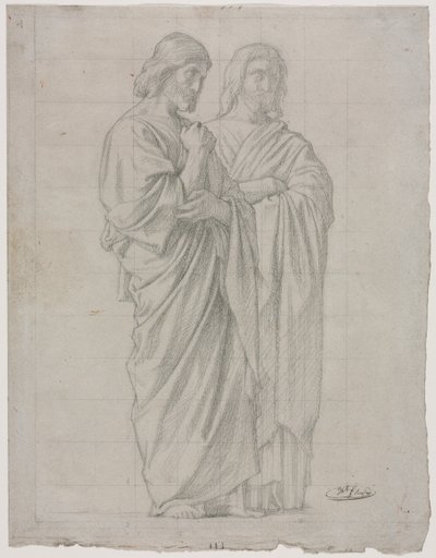 Studie av två stående figurer för den vänstra delen av Apostlarnas mission, 1860. av Hippolyte Jean Flandrin