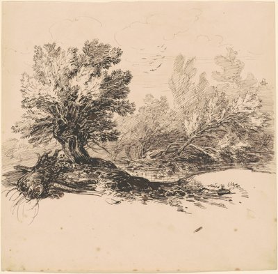 En pollard vid en bäck av Hippolyte Lalaisse