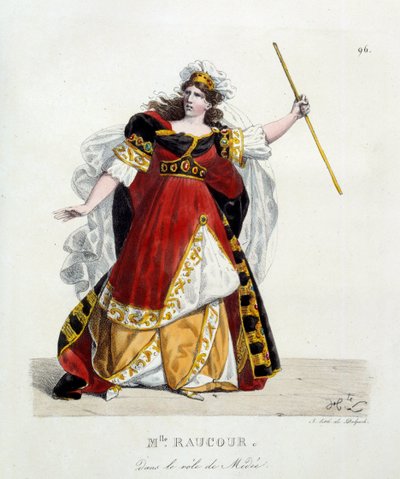 Franska skådespelerskan Mademoiselle Raucourt (död 1815) i rollen som Medee i Comedie Francaise; Litografi av Hippolyte Lecomte (1781-1857) av Hippolyte Lecomte