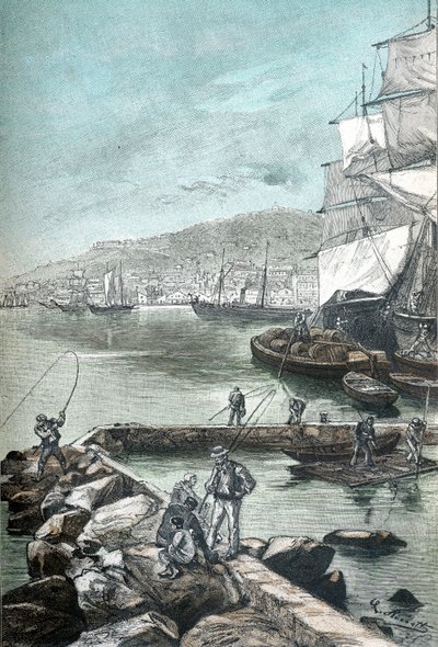 Illustration i kromotypografi för "Clovis Dardentor" av Jules Verne, gravyr av L. Benett för upplagan Hetzel 1896 (gravyr) av Hippolyte Leon Benett
