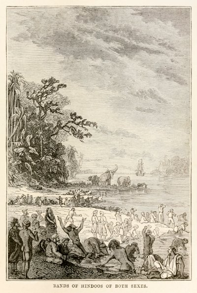 Band av hinduer av båda könen, från Around the World in Eighty Days av Jules Verne (1828-1905), 1873 av Hippolyte Leon after Benett