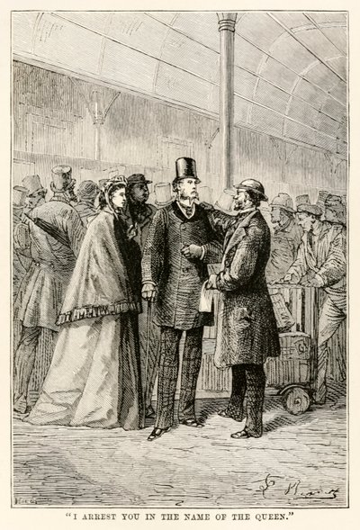 Jag arresterar dig i drottningens namn, från Around the World in Eighty Days av Jules Verne (1828-1905), 1873 av Hippolyte Leon after Benett