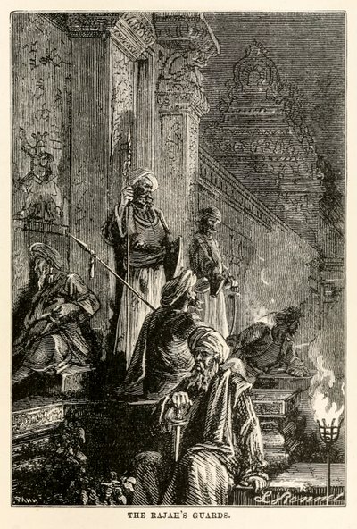 Rajahs guards, from Around the World in Eighty Days av Jules Verne (1828-1905), graverad av Adolphe François Pannemaker (1822-1900), 1873 av Hippolyte Leon after Benett
