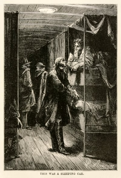 Detta var en sovvagn, från Jorden runt på åttio dagar av Jules Verne (1828-1905) graverad av Adolphe François Pannemaker (1822-1900), 1873 av Hippolyte Leon after Benett