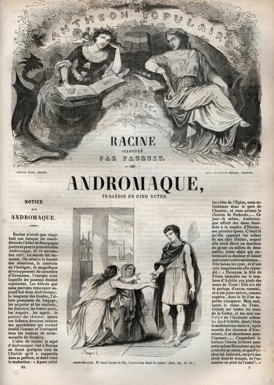 Andromaque tragedi i fem akter - gravyr i "" Oeuvres de Jean Racine"" illustrerad av Pauquet och notis av Emile de La Bedolliere - 1851 av Hippolyte Louis Pauquet