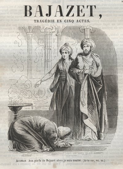 Bajazet-tragedi i fem akter av Jean Racine graverad i "" Oeuvres de Jean Racine"" illustrerad av Pauquet och notis av Emile de La Bedolliere - 1851 av Hippolyte Louis Pauquet